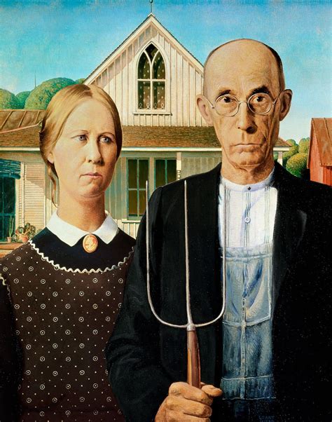 American gothic grant wood. This familiar image was exhibited publicly for the first time at the Art Institute of Chicago, winning a three-hundred-dollar prize and instant fame for Grant Wood. The impetus for the painting came while Wood was visiting the small town of Eldon in his native Iowa. There he spotted a little wood farmhouse, with a single oversized window, made in a style called Carpenter Gothic. “I imagined ... 