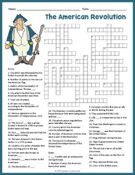 American revolution crossword puzzle. Crossword with 16 clues. Print, save as a PDF or Word Doc. Customize with your own questions, images, and more. Choose from 500,000+ puzzles. 
