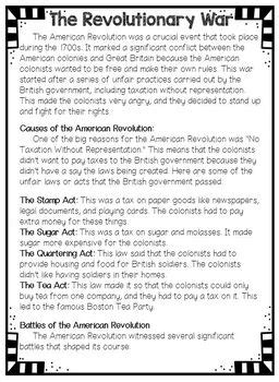 American revolution reading comprehension pdf