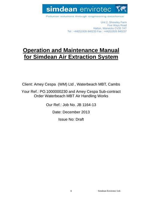 Amey Cespa Waterbeach Air Extraction System OM Manual Rev 3