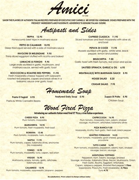 Amici Menu With Prices