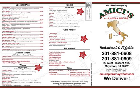 Amici maywood nj. May 14, 2021 · Amici’s, which opened this past December in Maywood, has expanded with Amici’s Wood Burning Pizza next door. The spaces are connected and can accessed from inside and offer dine-in, takeout or delivery. The menu is Italian cuisine like the original, but also includes pizza cooked in a wood-burning oven. sponsored. 