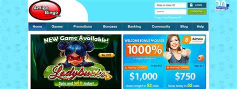  Overview. Website: www.amigobingo.com/ No Deposit Bonus: $75 Bonus + 50 Free Spins. 1st Deposit Bonus: 600% Bonus. Bonus Package: 1000% . 