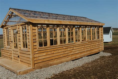 Amish greenhouse. An Amish built greenhouse shed is a perfect option for maintaining your vegetable garden, overwintering your precious plants, growing starts or propagating year round. In-stock greenhouses. Build your own. Metal Garages, Pole Barns, and Enclosed Carports. 
