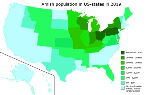 Nov 26, 2018 · Around 2/3 of the entire Amish population lives in three U.S. States – Pennsylvania, Ohio, and Indiana. Reddit user: trinitronbxb. Ten states with the largest Amish population (2018): 1. Pennsylvania – 76,620 (56 settlements, 514 churches) 2. Ohio – 75,830 (62 settlements, 574 churches) 3. Indiana – 54,825 (24 settlements, 392 churches) 