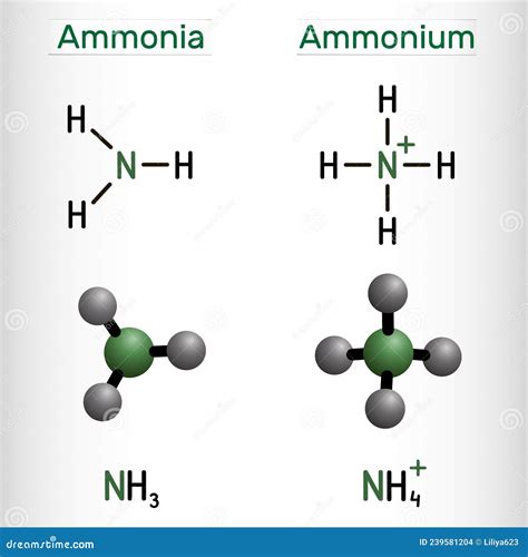 Ammonium and ammonia formula.  It is a neutral molecule consisting of one nit...