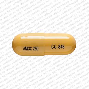 Amoxicillin Strength 250 mg Imprint GG 848 AMOX 250 Color Yellow Shape Capsule-shape View details. 1 / 2. TEVA 3018. Previous Next. Tadalafil Strength 10 mg Imprint . 