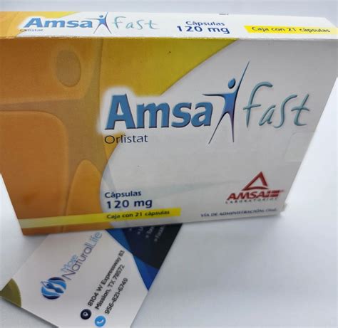 Amsafast - El ingrediente principal de Amsa Fast es Orlistat 120 mg. Amsa Fast es un suplemento diseñado para tratar la obesidad bloqueando las grasas en los alimentos. El orlistat se usa para ayudar a perder peso o para ayudar a reducir el riesgo de recuperar el peso ya perdido. ¿Cómo actúa Amsa Fast. 