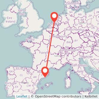 Amsterdam to barcelona. There are around 5 trains per day running between Amsterdam and Barcelona, which usually take 16 hours 12 minutes to complete the 770 miles (1240 km) journey. It can … 