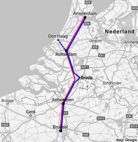 Amsterdam to brussels. Train timetable info Amsterdam-Brussels. Number routes per day. 56. Average route time. 2h 18m. Shortest route time. 1h 47m. First hour of departure. 6h 25m. 