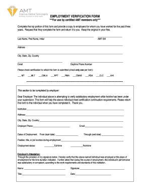 Amt Employment Verification Form Employment Form