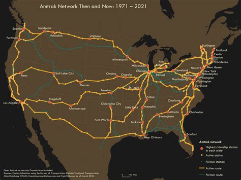 Amtrak train route maps. Spokane. Portland/Seattle. 46 hoursDaily Departure. Experience the rugged splendor of the American West. Traveling between Chicago and the Pacific Northwest along major portions of the Lewis and Clark trail, the mighty Empire Builder takes you on an exciting adventure through majestic wilderness, following the footsteps of early pioneers. 