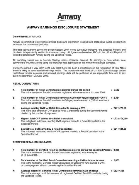 Amway UK Income Disclosure 2008