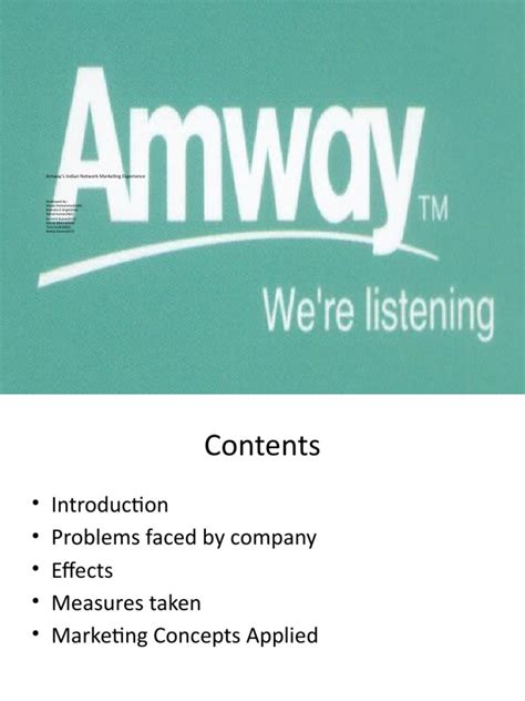 Amway s Indian Network Marketing Experience