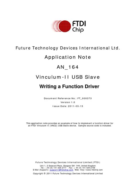 An 164 Vinculum II USB Slave Writing a Function Driver