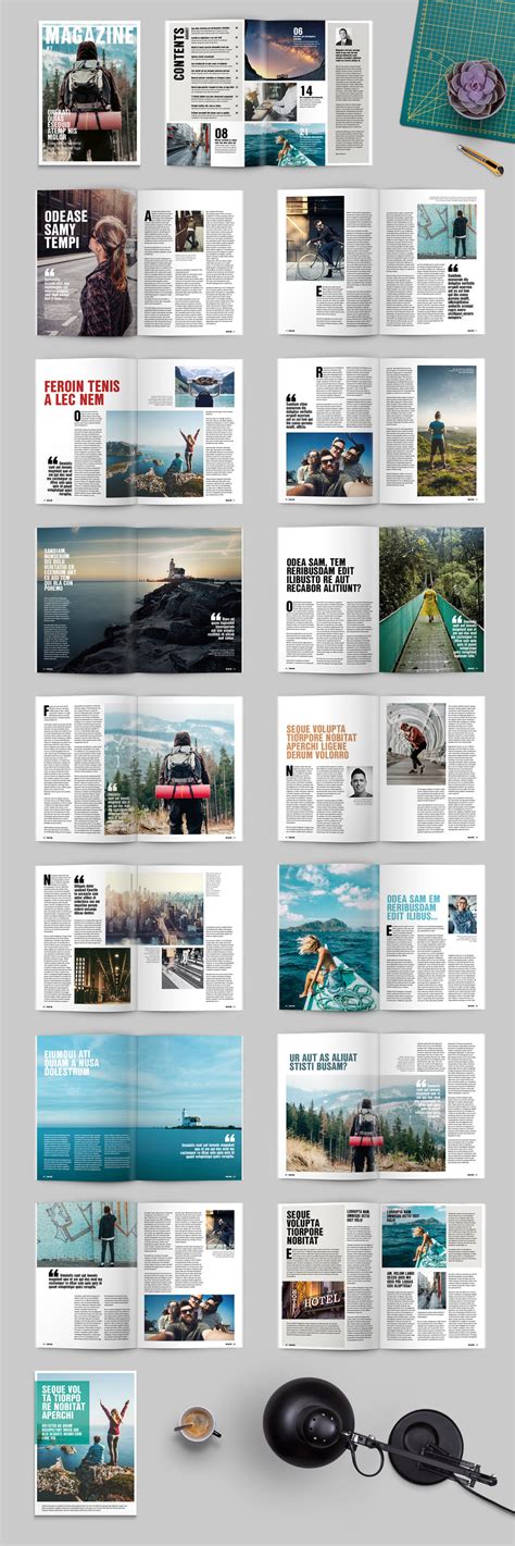 An A4 InDesign Magazine Template with 32 Pages