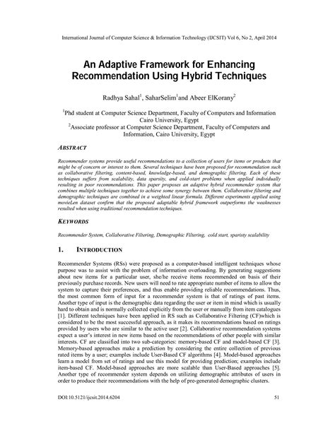 An Adaptive Framework for Enhancing Recommendation Using Hybrid Techniques