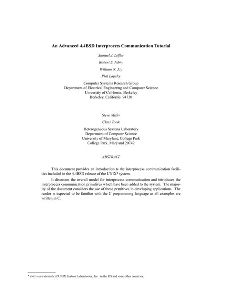 An Advanced 4 4BSD Inter Process Communication Tutorial