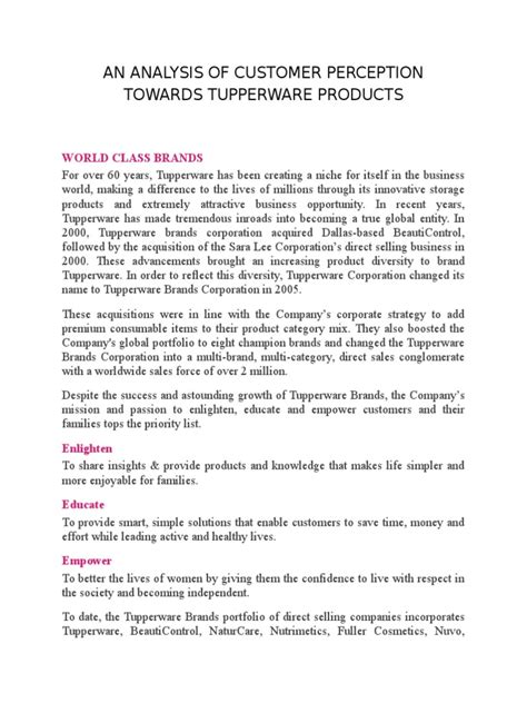 An Analysis of Customer Perception Towards Tupperware Products