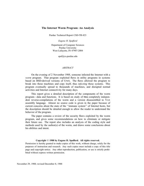 An Analysis of the INternet Worm Program