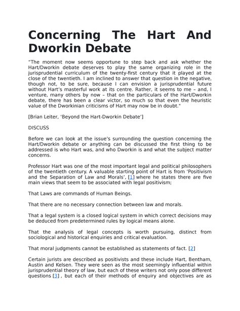 An Application of the Hart v Dworkin Debate on The
