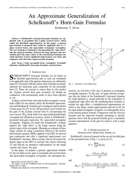 An Approximate Generalization of schelkunoff s horn gain formula pdf