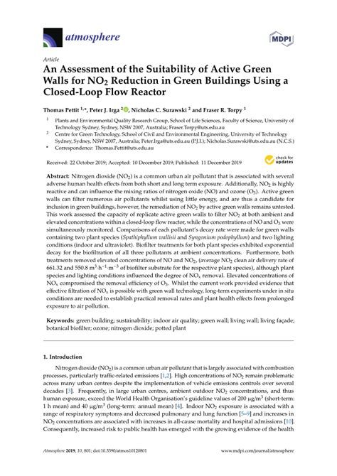 An Assessment of the Suitability of Active Green Walls for NO