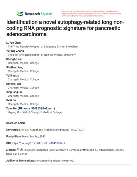 An Autophagy-Related Long Non-Coding RNA Prognostic …