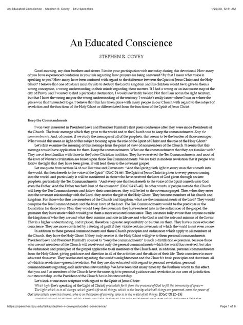 An Educated Conscience Stephen R Covey BYU Speeches