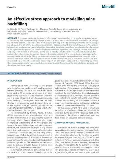 An Effective Stress Approach to Mine Backfill pdf
