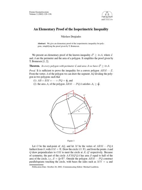 An Elementary Proof of the Isoperimetric Inequality Forum Geometricorum