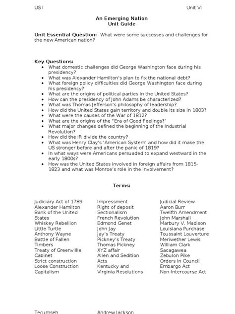 An Emerging Nation Unit Guide Unit Essential Question What Were Some