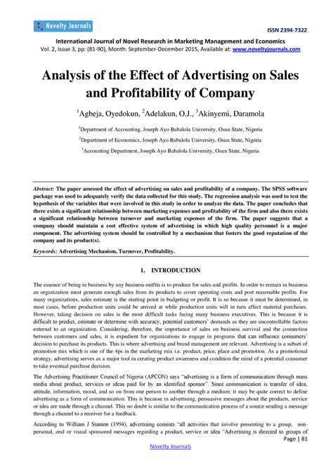 An Empirical Investigation of the Effect of Advertising