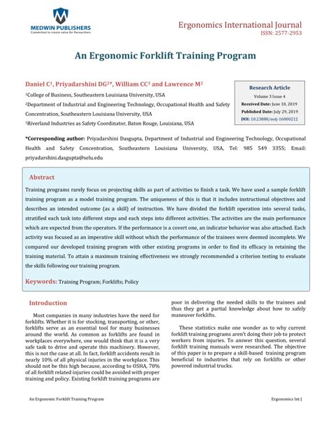 An Ergonomic Forklift Training Program - Medwin Publishers