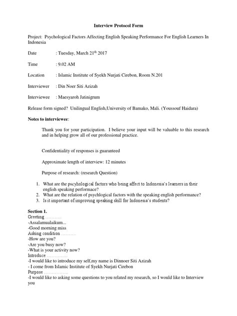 An Example Interview Protocol Form.docx Cognition Psychology