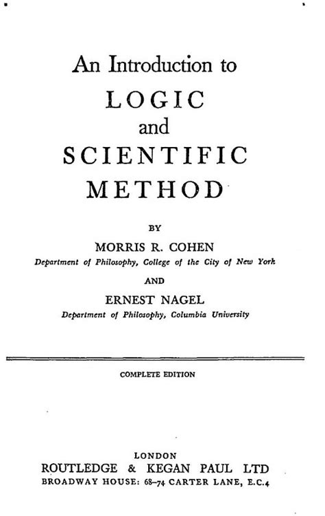 An Introduction To Logic And Scientific Method