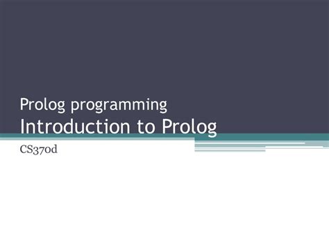 An Introduction To Programming In Prolog