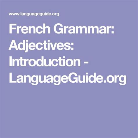 An Introduction To The French Grammar