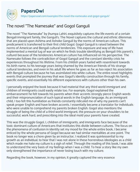 An essay on the internal conflict of Gogol Ganguli in The Namesake