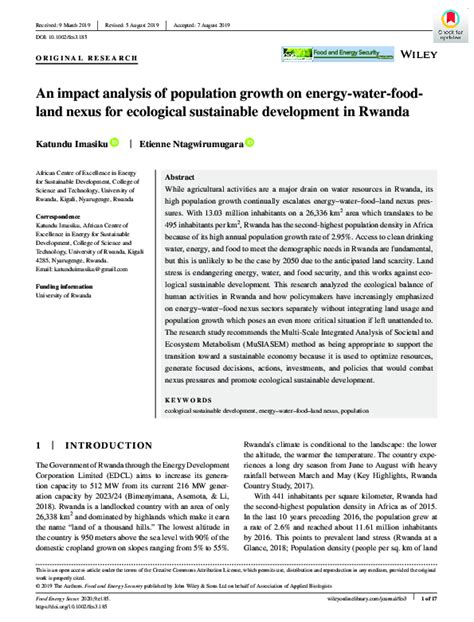 An impact analysis of population growth on energy‐water‐food…