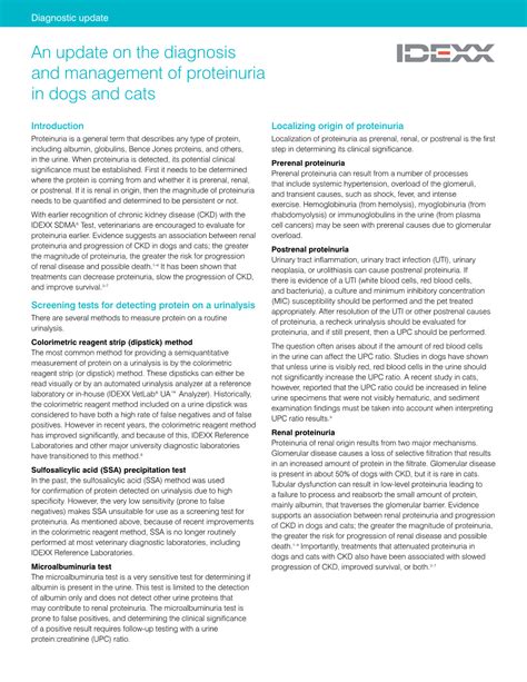 An update on the diagnosis and management of proteinura in dogs and cats