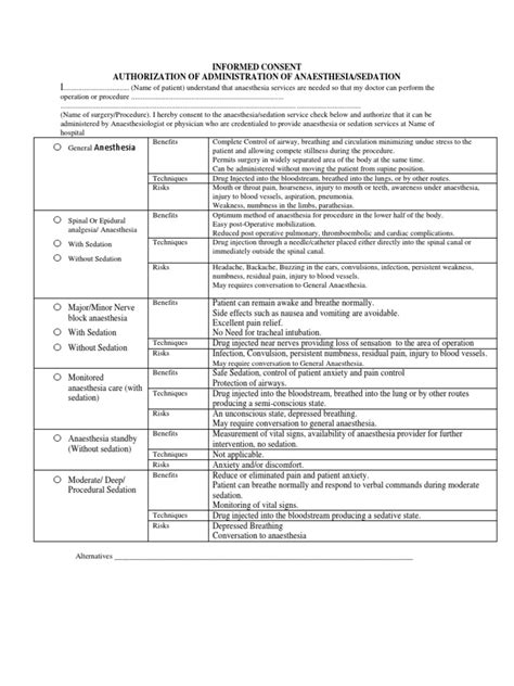 Anaesthesia Consent Form PDF