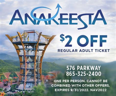 Anakeesta coupon code online. Jan 1, 2024 · Updated: Jan 1, 2024 / 03:20 PM EST. GATLINBURG, Tenn. ( WATE) — For the cost of one-day admission to Anakeesta, Tennessee residents can get an annual pass with all of its benefits, the ... 