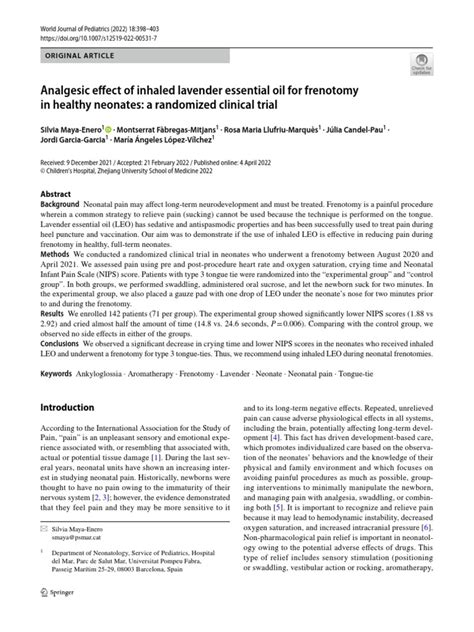 Analgesic effect of inhaled lavender essential oil for frenotomy in ...