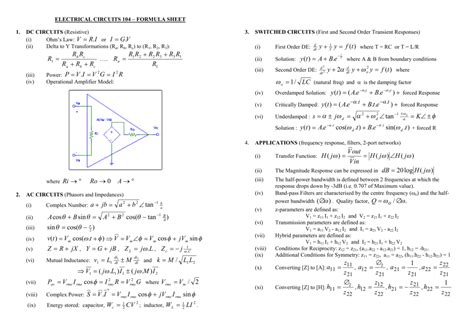 Analog Electronics Tables And Formulas