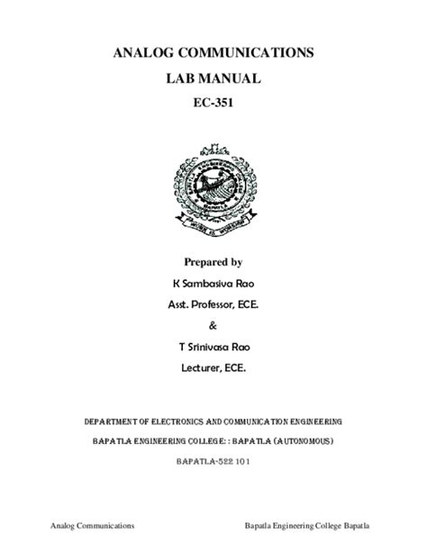 Analog communication 5th sem lab manual. - Ycws escriba un manual de operación del milenio.