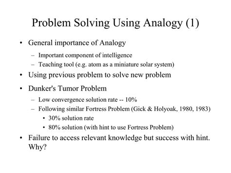 Analogy in problem solving.  Here, to find a solution to one problem - the s...
