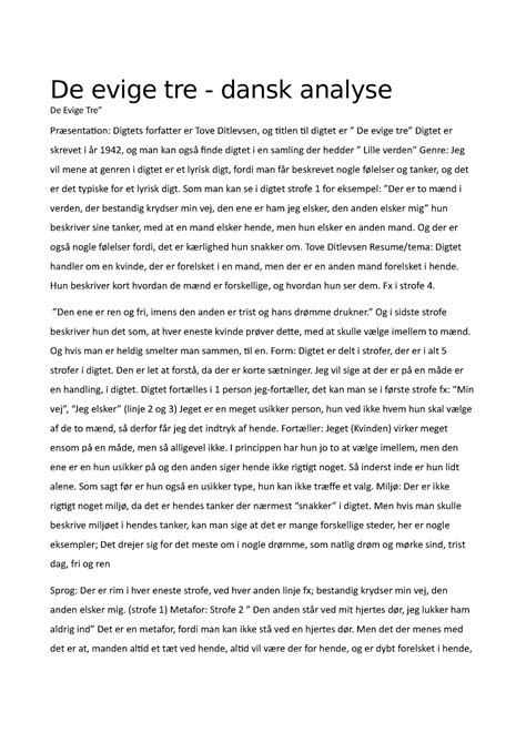 Analyse de evige tre