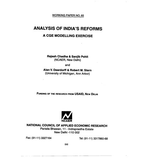 Analysis Of Indias Reforms A Cge Modelling Exercise Working Paper