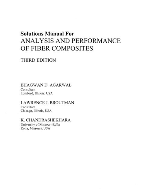 Analysis and performance of fiber composites solution manual. - Guide to non profits from the trenches an overview for controllers treasurers cpas and cfos.